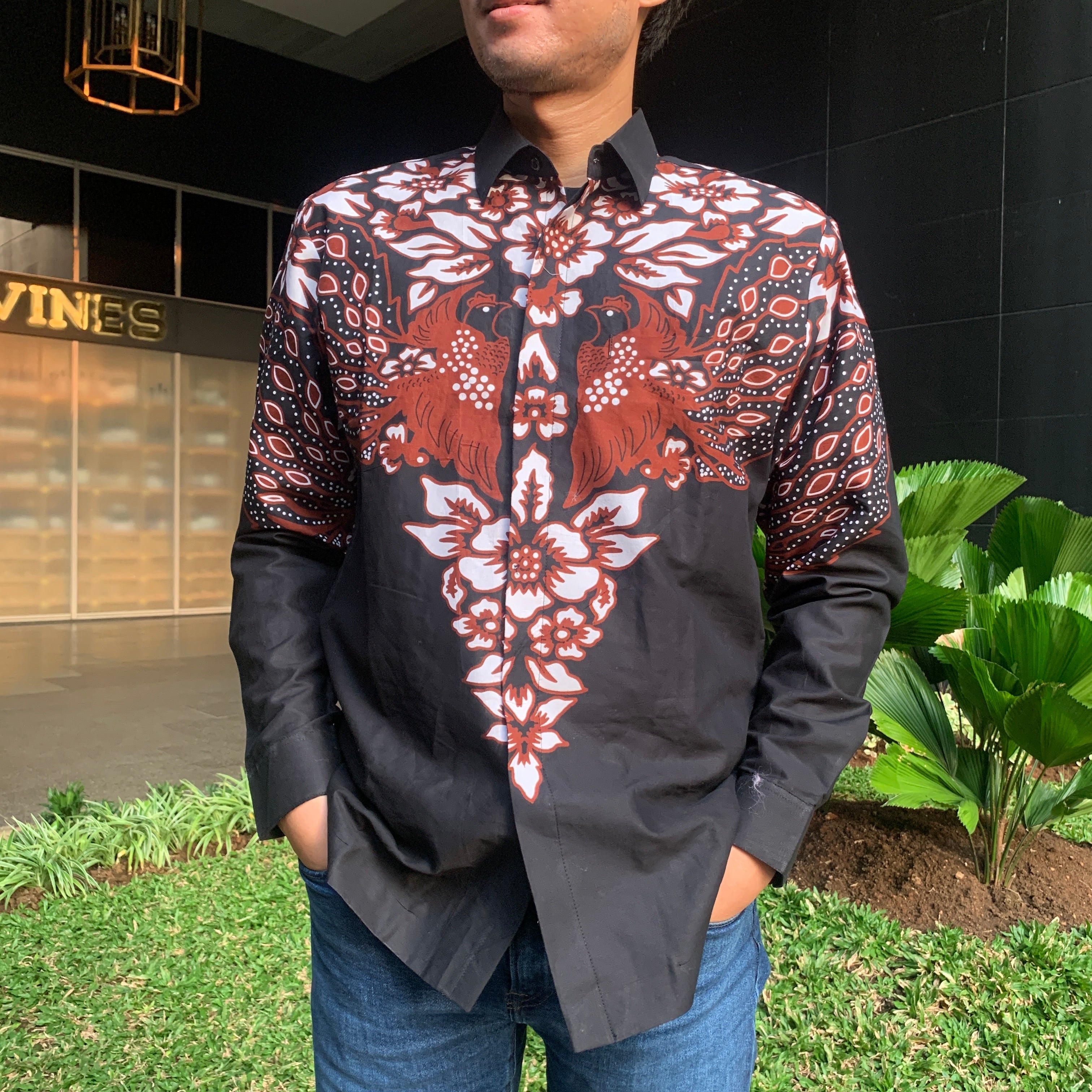 Brown Long Sleeve Batik Print Shirt