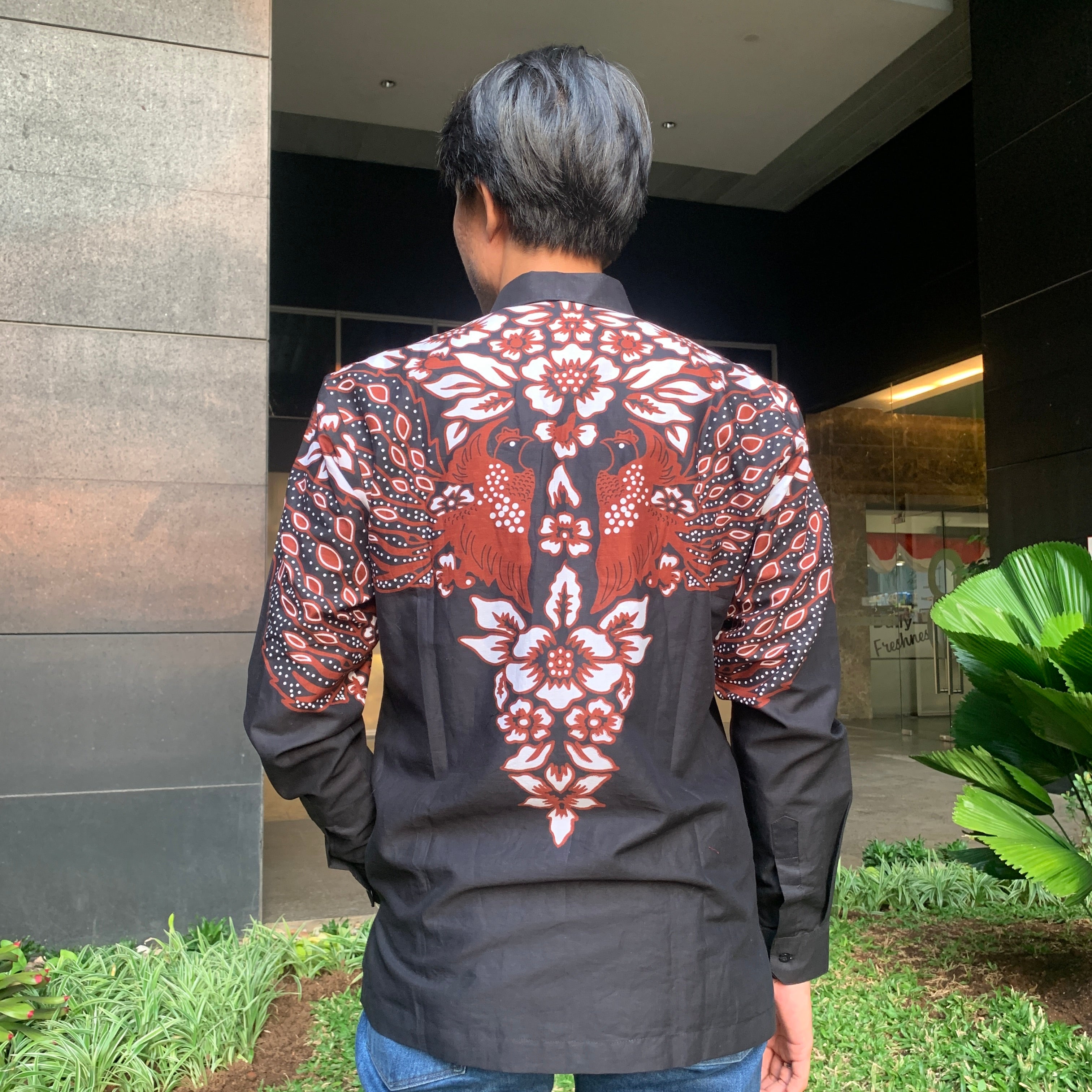 Brown Long Sleeve Batik Print Shirt